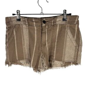 Free People Striped Linen Cotton Shorts Tan Brown Size 2